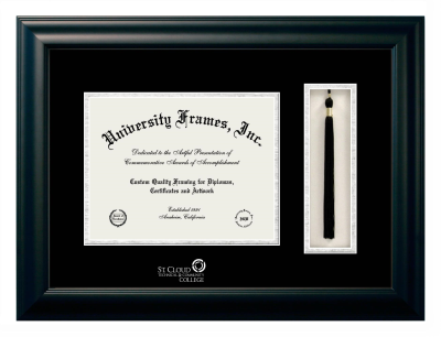 Diploma with Tassel Box Frame in Satin Black with Black & Silver Mats for DOCUMENT: 8 1/2"H X 11"W  