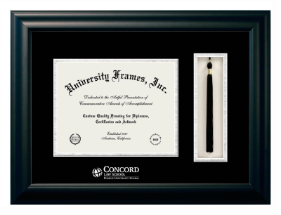 Diploma with Tassel Box Frame in Satin Black with Black & Silver Mats for DOCUMENT: 8 1/2"H X 11"W  