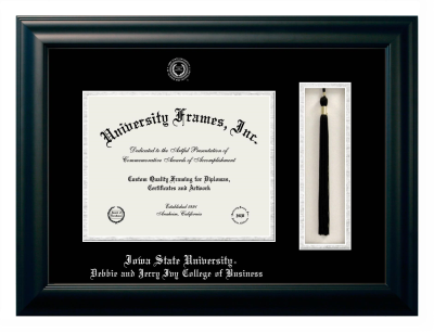 Diploma with Tassel Box Frame in Satin Black with Black & Silver Mats for DOCUMENT: 8 1/2"H X 11"W  