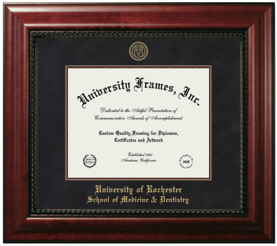 University of Rochester School of Medicine & Dentistry Diploma Frame in Executive with Mahogany Fillet with Black Suede Mat for DOCUMENT: 8 1/2"H X 11"W  