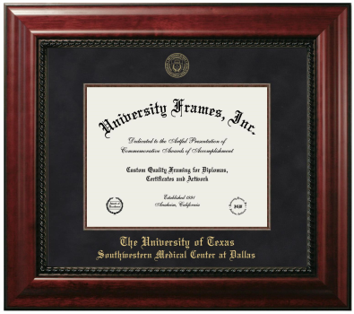 University of Texas Southwestern Medical Center at Dallas Diploma Frame in Executive with Mahogany Fillet with Black Suede Mat for DOCUMENT: 8 1/2"H X 11"W  