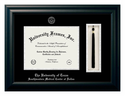 Diploma with Tassel Box Frame in Satin Black with Black & Silver Mats for DOCUMENT: 8 1/2"H X 11"W  