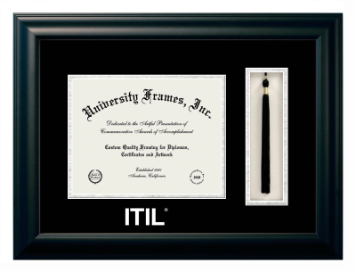 Diploma with Tassel Box Frame in Satin Black with Black & Silver Mats for DOCUMENT: 8 1/2"H X 11"W  