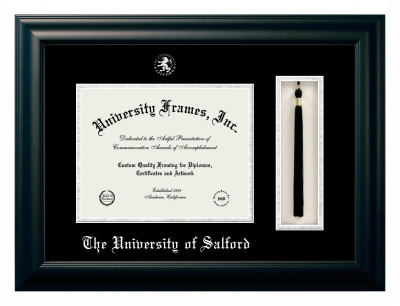 Diploma with Tassel Box Frame in Satin Black with Black & Silver Mats for DOCUMENT: 8 1/2"H X 11"W  