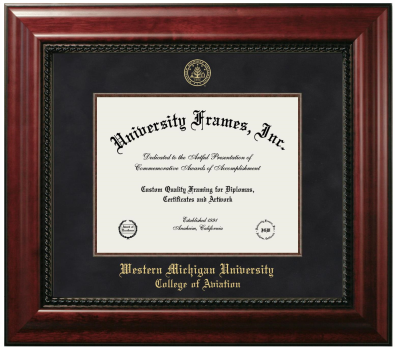 Western Michigan University College of Aviaton Diploma Frame in Executive with Mahogany Fillet with Black Suede Mat for DOCUMENT: 8 1/2"H X 11"W  