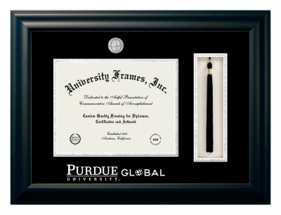 Diploma with Tassel Box Frame in Satin Black with Black & Silver Mats for DOCUMENT: 8 1/2"H X 11"W  