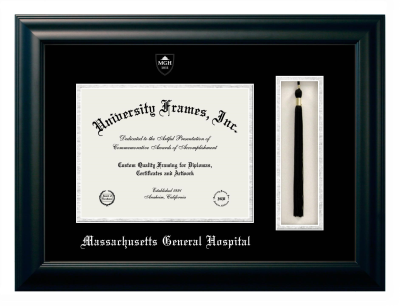 Diploma with Tassel Box Frame in Satin Black with Black & Silver Mats for DOCUMENT: 8 1/2"H X 11"W  