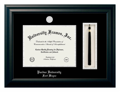 Diploma with Tassel Box Frame in Satin Black with Black & Silver Mats for DOCUMENT: 8 1/2"H X 11"W  