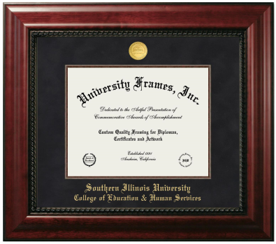 Southern Illinois University (Carbondale) College of Education & Human Services Diploma Frame in Executive with Mahogany Fillet with Black Suede Mat for DOCUMENT: 8 1/2"H X 11"W  