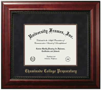 Chaminade College Preparatory Diploma Frame in Executive with Mahogany Fillet with Black Suede Mat for DOCUMENT: 8 1/2"H X 11"W  