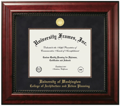 University of Washington College of Architecture and Urban Planning Diploma Frame in Executive with Mahogany Fillet with Black Suede Mat for DOCUMENT: 8 1/2"H X 11"W  