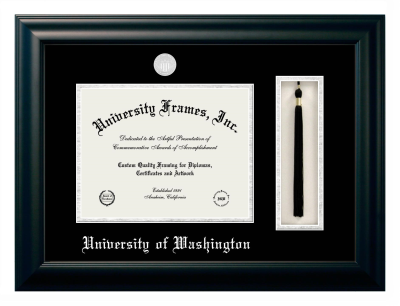 Diploma with Tassel Box Frame in Satin Black with Black & Silver Mats for DOCUMENT: 8 1/2"H X 11"W  