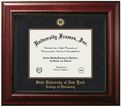 State University of New York College of Optometry Diploma Frame in Executive with Mahogany Fillet with Black Suede Mat for DOCUMENT: 8 1/2"H X 11"W  