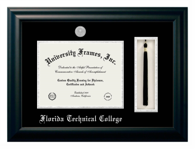 Diploma with Tassel Box Frame in Satin Black with Black & Silver Mats for DOCUMENT: 8 1/2"H X 11"W  