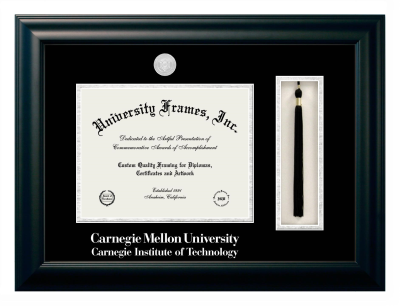 Diploma with Tassel Box Frame in Satin Black with Black & Silver Mats for DOCUMENT: 8 1/2"H X 11"W  