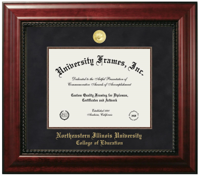 Northeastern Illinois University College of Education Diploma Frame in Executive with Mahogany Fillet with Black Suede Mat for DOCUMENT: 8 1/2"H X 11"W  