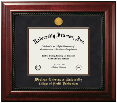 Western Governors University College of Health Professions Diploma Frame in Executive with Mahogany Fillet with Black Suede Mat for DOCUMENT: 8 1/2"H X 11"W  