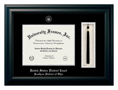 Diploma with Tassel Box Frame in Satin Black with Black & Silver Mats for DOCUMENT: 8 1/2"H X 11"W  