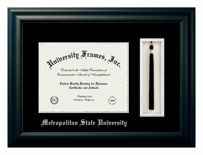 Diploma with Tassel Box Frame in Satin Black with Black & Silver Mats for DOCUMENT: 8 1/2"H X 11"W  