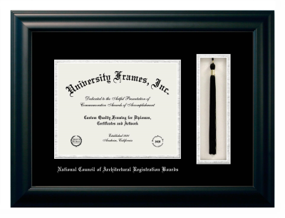 Diploma with Tassel Box Frame in Satin Black with Black & Silver Mats for DOCUMENT: 8 1/2"H X 11"W  