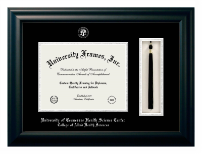 Diploma with Tassel Box Frame in Satin Black with Black & Silver Mats for DOCUMENT: 8 1/2"H X 11"W  