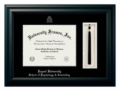 Diploma with Tassel Box Frame in Satin Black with Black & Silver Mats for DOCUMENT: 8 1/2"H X 11"W  