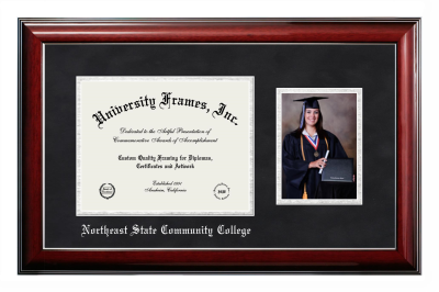 Diploma with 5 x 7 Portrait Frame in Classic Mahogany with Silver Trim with Black Suede & Silver Mats for DOCUMENT: 8 1/2"H X 11"W  