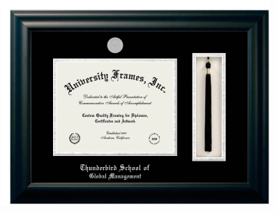 Diploma with Tassel Box Frame in Satin Black with Black & Silver Mats for DOCUMENT: 8 1/2"H X 11"W  