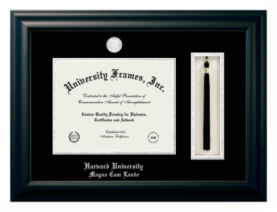 Diploma with Tassel Box Frame in Satin Black with Black & Silver Mats for DOCUMENT: 8 1/2"H X 11"W  