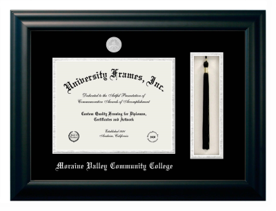 Diploma with Tassel Box Frame in Satin Black with Black & Silver Mats for DOCUMENT: 8 1/2"H X 11"W  