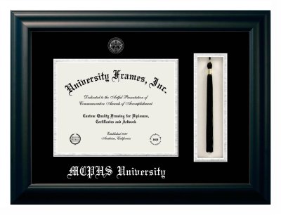 Diploma with Tassel Box Frame in Satin Black with Black & Silver Mats for DOCUMENT: 8 1/2"H X 11"W  