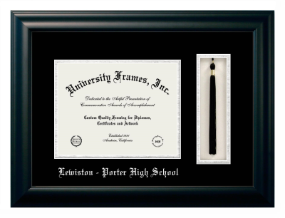 Diploma with Tassel Box Frame in Satin Black with Black & Silver Mats for DOCUMENT: 8 1/2"H X 11"W  