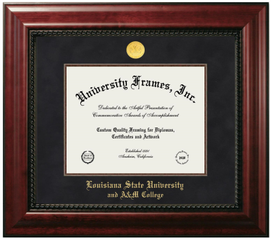 Louisiana State University and A&M College Diploma Frame in Executive with Mahogany Fillet with Black Suede Mat for DOCUMENT: 8 1/2"H X 11"W  