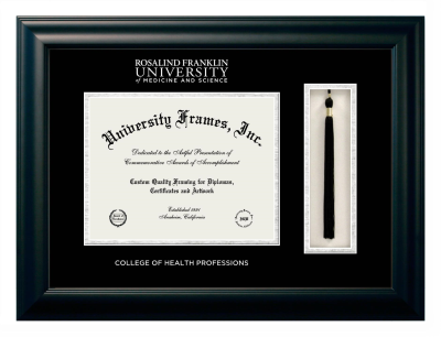 Diploma with Tassel Box Frame in Satin Black with Black & Silver Mats for DOCUMENT: 8 1/2"H X 11"W  