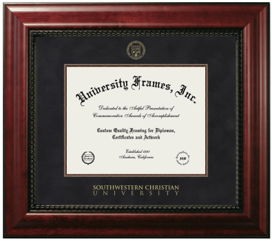 Southwestern Christian University Diploma Frame in Executive with Mahogany Fillet with Black Suede Mat for DOCUMENT: 8 1/2"H X 11"W  