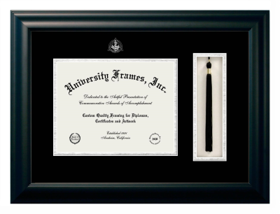 Diploma with Tassel Box Frame in Satin Black with Black & Silver Mats for DOCUMENT: 8 1/2"H X 11"W  