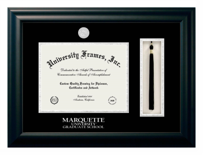 Diploma with Tassel Box Frame in Satin Black with Black & Silver Mats for DOCUMENT: 8 1/2"H X 11"W  