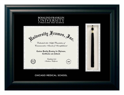 Diploma with Tassel Box Frame in Satin Black with Black & Silver Mats for DOCUMENT: 8 1/2"H X 11"W  