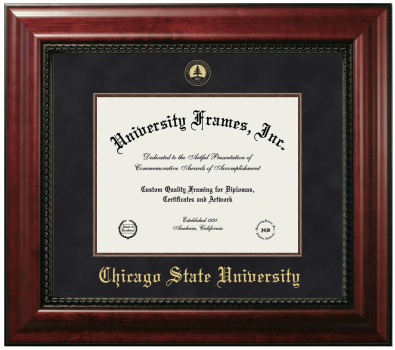 Chicago State University Diploma Frame in Executive with Mahogany Fillet with Black Suede Mat for DOCUMENT: 8 1/2"H X 11"W  