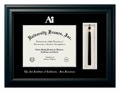 Diploma with Tassel Box Frame in Satin Black with Black & Silver Mats for DOCUMENT: 8 1/2"H X 11"W  