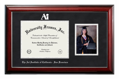 Diploma with 5 x 7 Portrait Frame in Classic Mahogany with Silver Trim with Black Suede & Silver Mats for DOCUMENT: 8 1/2"H X 11"W  