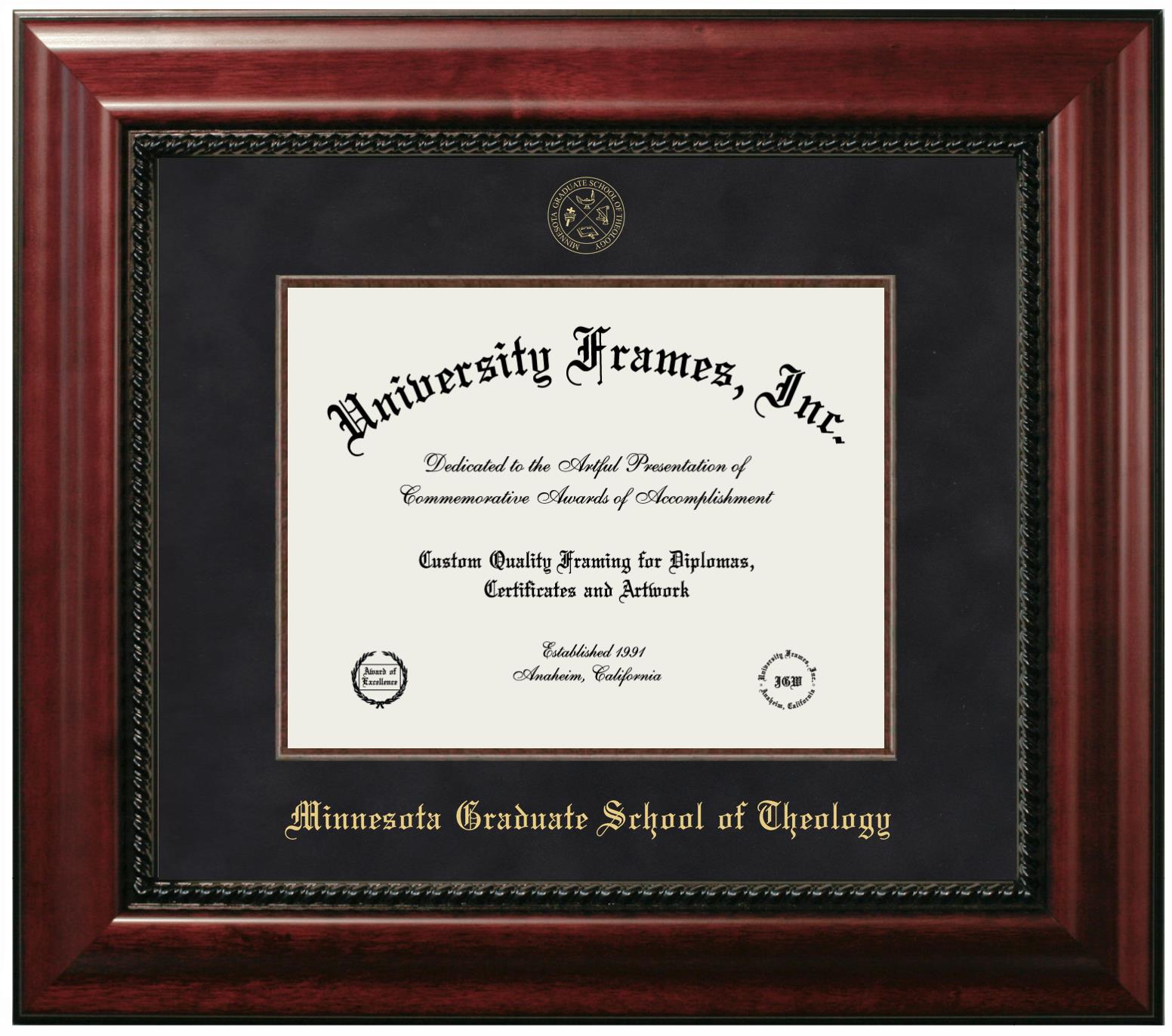 Minnesota Graduate School Of Theology Diploma Frame In Classic Mahogany With Gold Trim With Black Gold Mats