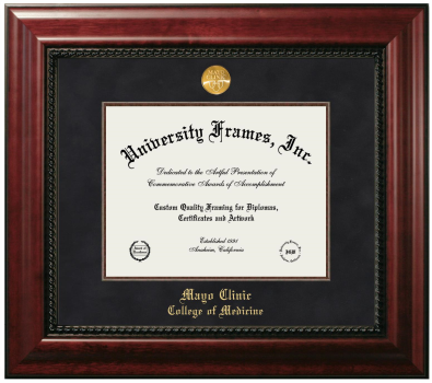 Mayo Clinic College of Medicine (former name) Diploma Frame in Executive with Mahogany Fillet with Black Suede Mat for DOCUMENT: 8 1/2"H X 11"W  