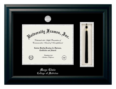 Diploma with Tassel Box Frame in Satin Black with Black & Silver Mats for DOCUMENT: 8 1/2"H X 11"W  