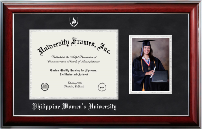 Diploma with 5 x 7 Portrait Frame in Classic Mahogany with Silver Trim with Black Suede & Silver Mats for DOCUMENT: 8 1/2"H X 11"W  