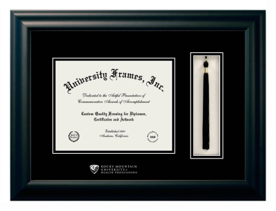 Diploma with Tassel Box Frame in Satin Black with Black & Black Mats for DOCUMENT: 8 1/2"H X 11"W  