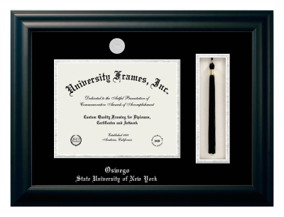 Diploma with Tassel Box Frame in Satin Black with Black & Silver Mats for DOCUMENT: 8 1/2"H X 11"W  