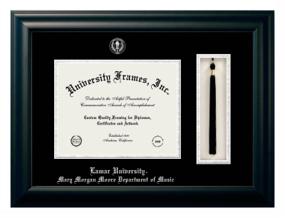 Diploma with Tassel Box Frame in Satin Black with Black & Silver Mats for DOCUMENT: 8 1/2"H X 11"W  