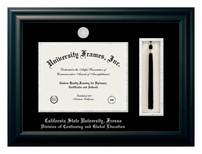 Diploma with Tassel Box Frame in Satin Black with Black & Silver Mats for DOCUMENT: 8 1/2"H X 11"W  