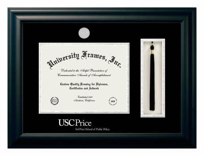 Diploma with Tassel Box Frame in Satin Black with Black & Silver Mats for DOCUMENT: 8 1/2"H X 11"W  